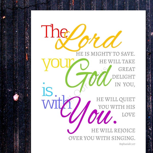 The Lord Your God is with You // Zephaniah 3:17 // Rainbow // INSTANT DOWNLOAD // Wall Art Print // Nursery Art