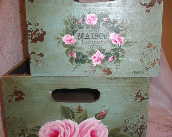 Shabby Storage Box Duo Set With Hand Painted Roses Shabby Etsy