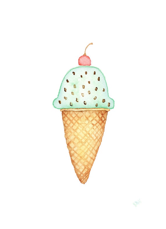 Items similar to Mint Ice Cream Watercolor Painting ...