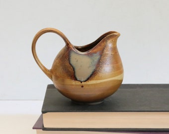 Vintage Sango Splash Creamer, Handled Ceramic Creamer, Earthtone, Matte Finish with Glazed Accent, Drip Glaze, Boho, Earthy Natural Home