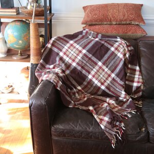 Vintage Plaid Blanket Faribo Fluff Loom Wool Throw Fringe Edge Brown Red and White Lap Blanket Camping Glamping Etsy