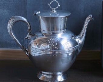 Vintage Silver Teapot, Silverplated, EG Webster and Bro., American Made Silver, New York, Engraved, 1800s