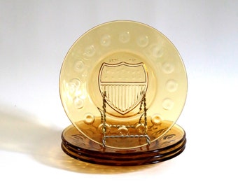 Vintage Anchor Hocking Glass Plates, Amber Glass Bicentennial Plates, Set of 4, Commemorative  Plates, Collectible, Americana