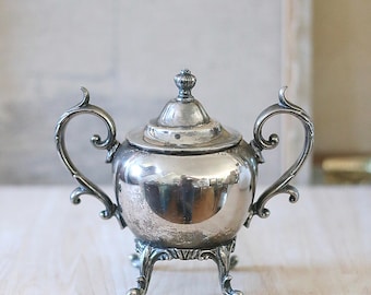Vintage Silver Sugar Bowl, Birmingham Silver Company, Silver on Copper, Double Handled, Footed Sugar Dish