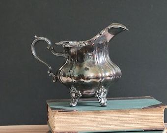 Vintage Gorham Silver Creamer, Strasbourg Pattern, Silver Plated Ornate Creamer, Victorian Style Footed Creamer Pitcher, Serving, Coffee