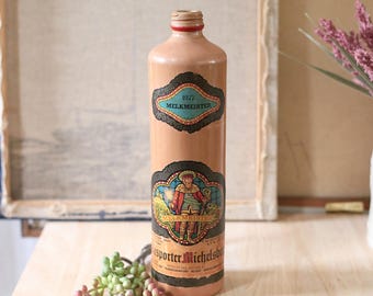 Vintage 1977 Melkmeister German Wine Stoneware Bottle, Orange Terra Cotta Color, Old
