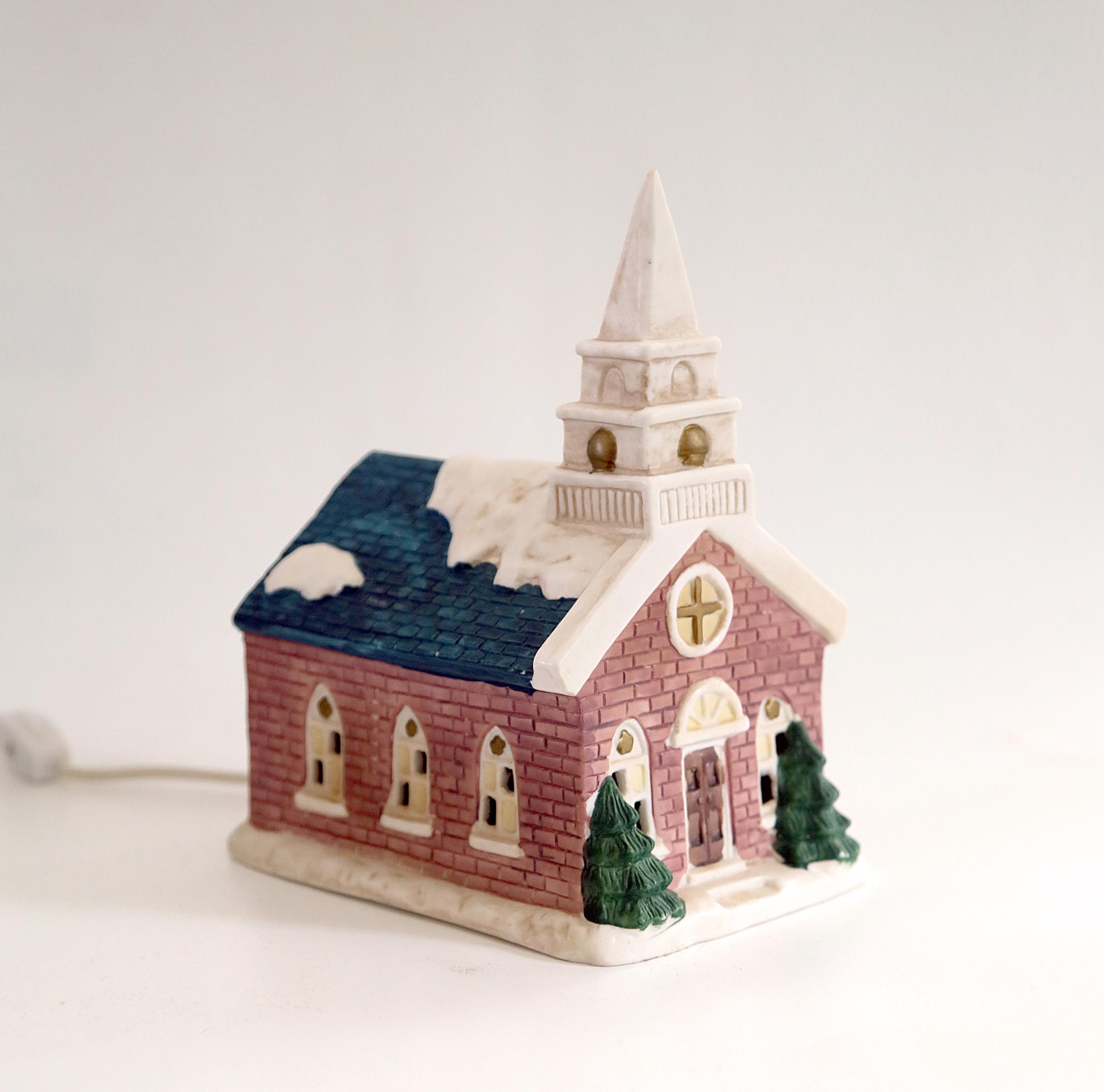 Vintage Christmas Village Church, Kurt Adler, Ceramic Lighted Church, Christmas Decor, Village Church with Steeple