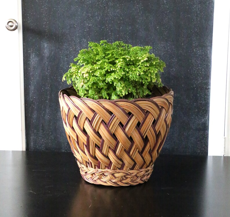 Vintage Wicker Basket Planter Holder Rattan Woven Two Etsy