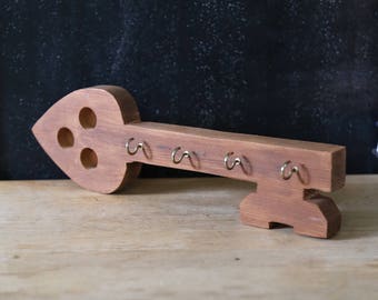 Vintage Wooden Key Holder, Chunky Wood, Wall Organizer