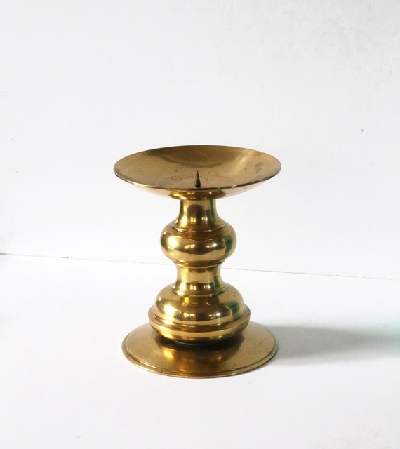 Vintage Brass Candle Holder Chunky Brass Candlestick Pillar Etsy
