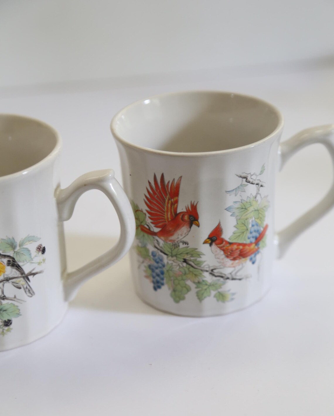Vintage Bird Mugs Set of 2 White Mugs With Bird Motifs Tea Etsy