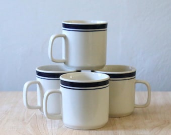Vintage Mugs Gibson Everyday Diner Mugs, White with Blue Stripes, Set of 4