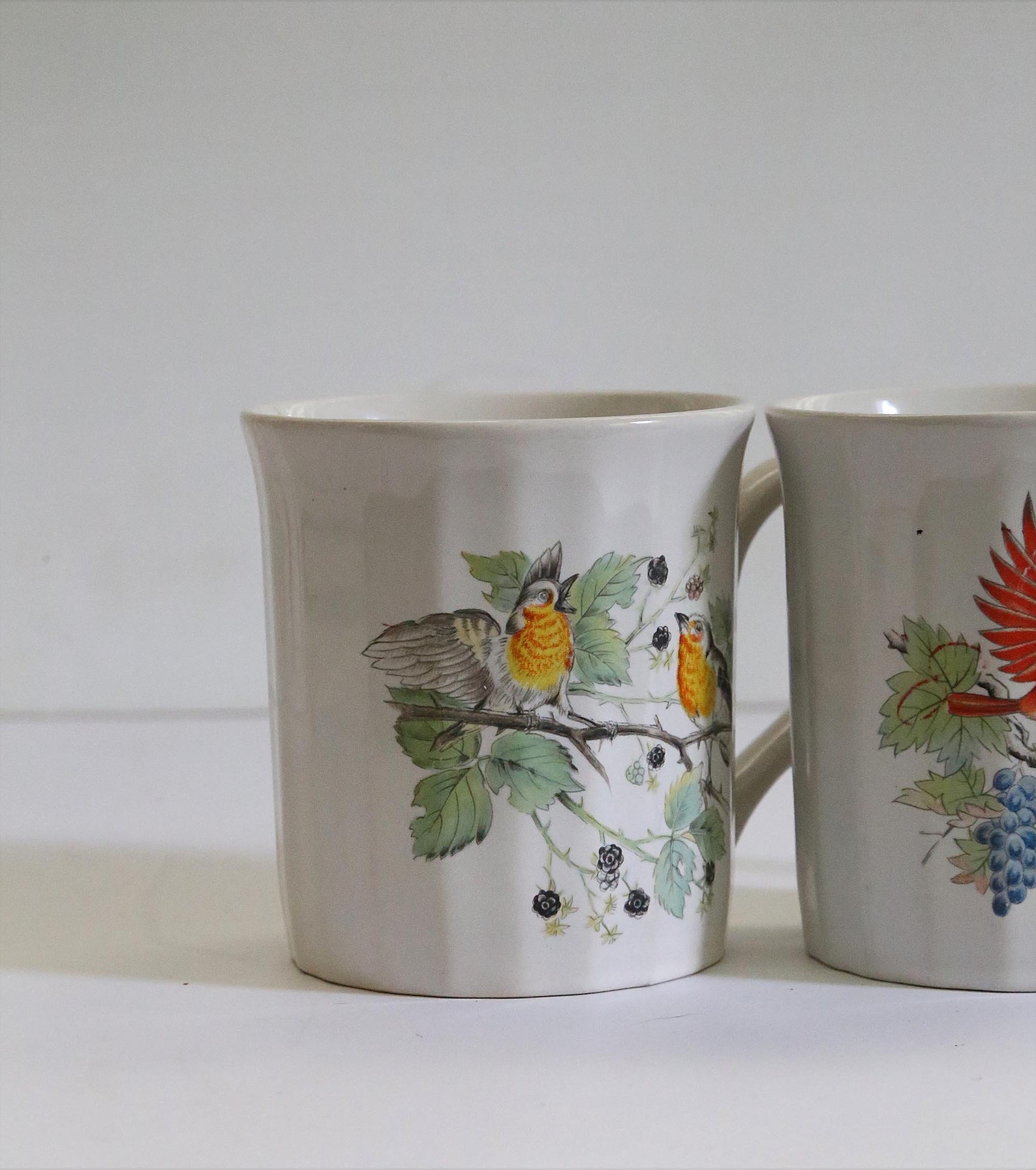 Vintage Bird Mugs Set of 2 White Mugs With Bird Motifs Tea Etsy