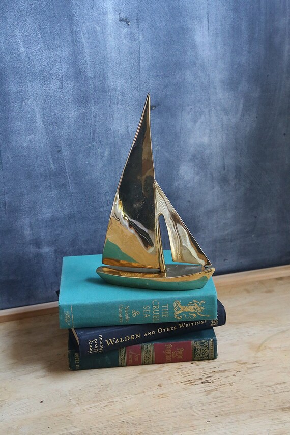 Vintage Brass Sailboat Nautical Brass Decor Beach Beach Etsy
