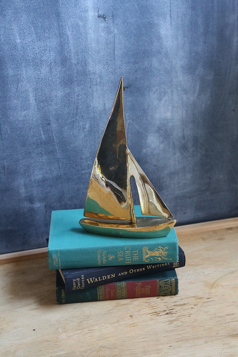 Vintage Brass Sailboat Nautical Brass Decor Beach Beach Etsy