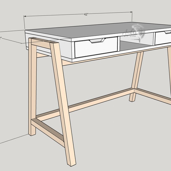 A-Frame Modern Desk with drawers - Freestanding - PDF Printable Woodworking Plans