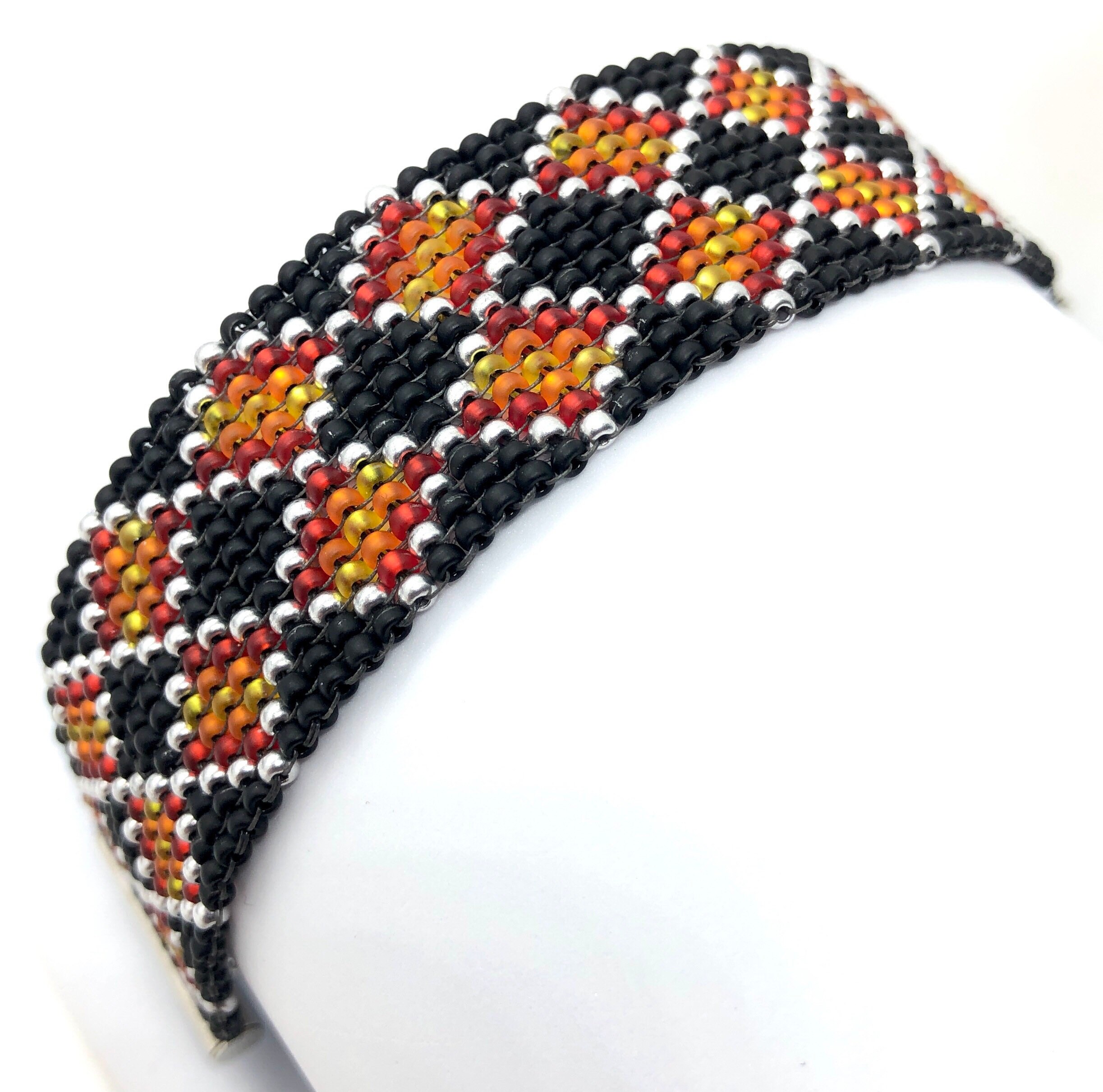 Beaded Bracelet Black/colour Diamond Pattern Square Stitch Etsy UK