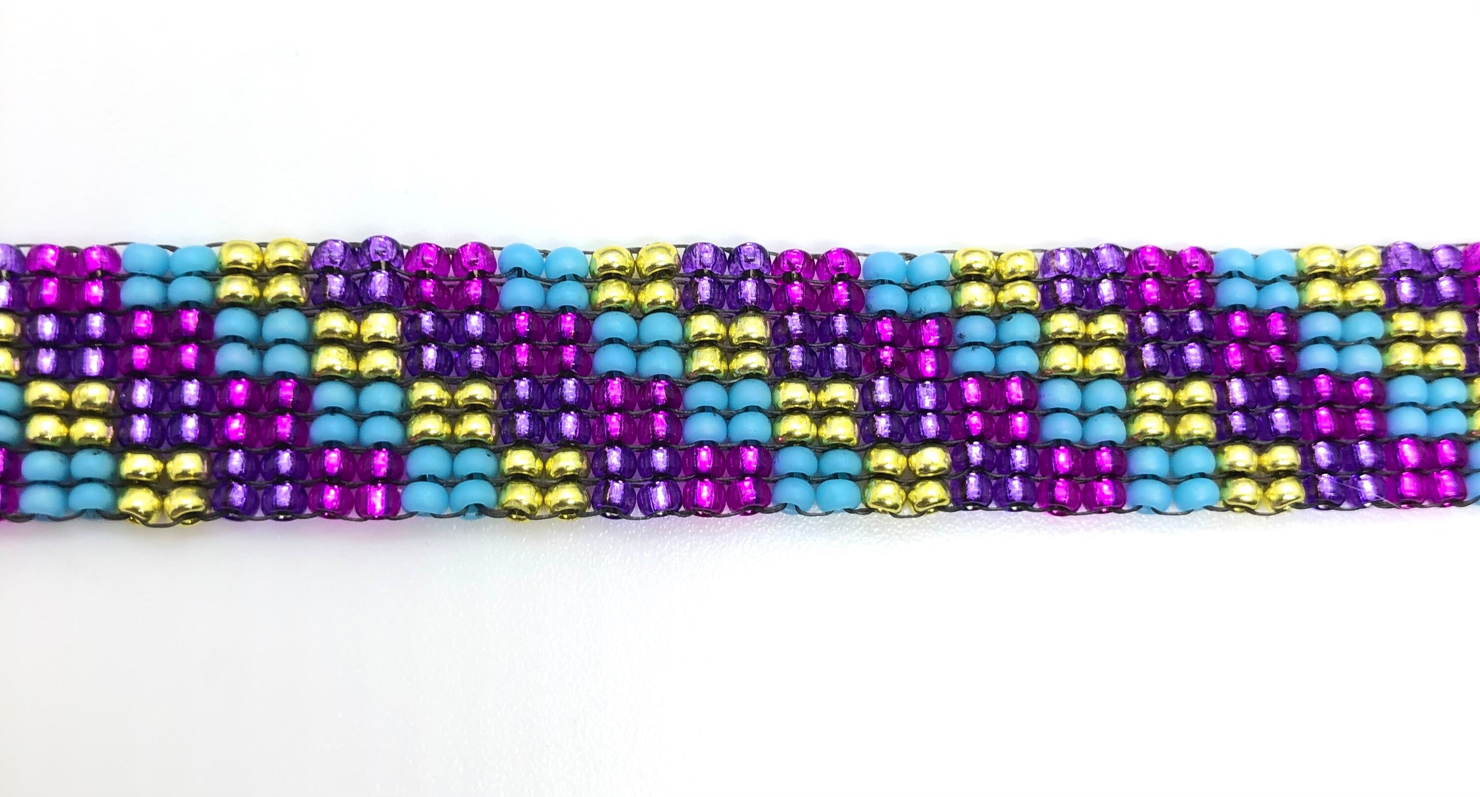 Beaded Bracelet Neon Checkerboard Purple/Pink/Blue/Yellow | Etsy