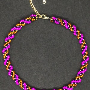 Bead Crochet Necklace, Black/Fuchsia/Orange, Neon, Retro, 90s Inspired, Raver, Sparkle, Czech Glass Beads, Japanese Seed Beads, Adjustable
