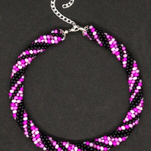Bead Crochet Choker, Candy Pink, Punk Girl Look, Czech Glass Beads, Adjustable