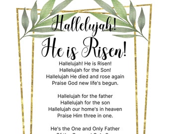 Hallelujah He Is Risen Resurrection Easter Poem,, Floral Framed Art Digital Print, Salvation Bible Art Digital Download Poetry Print