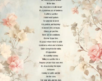 What is Love Christian Poem About True Meaning of Love Godly Love Decor Print Christianity Inspired Wall Art God Faithfully Loves Gift