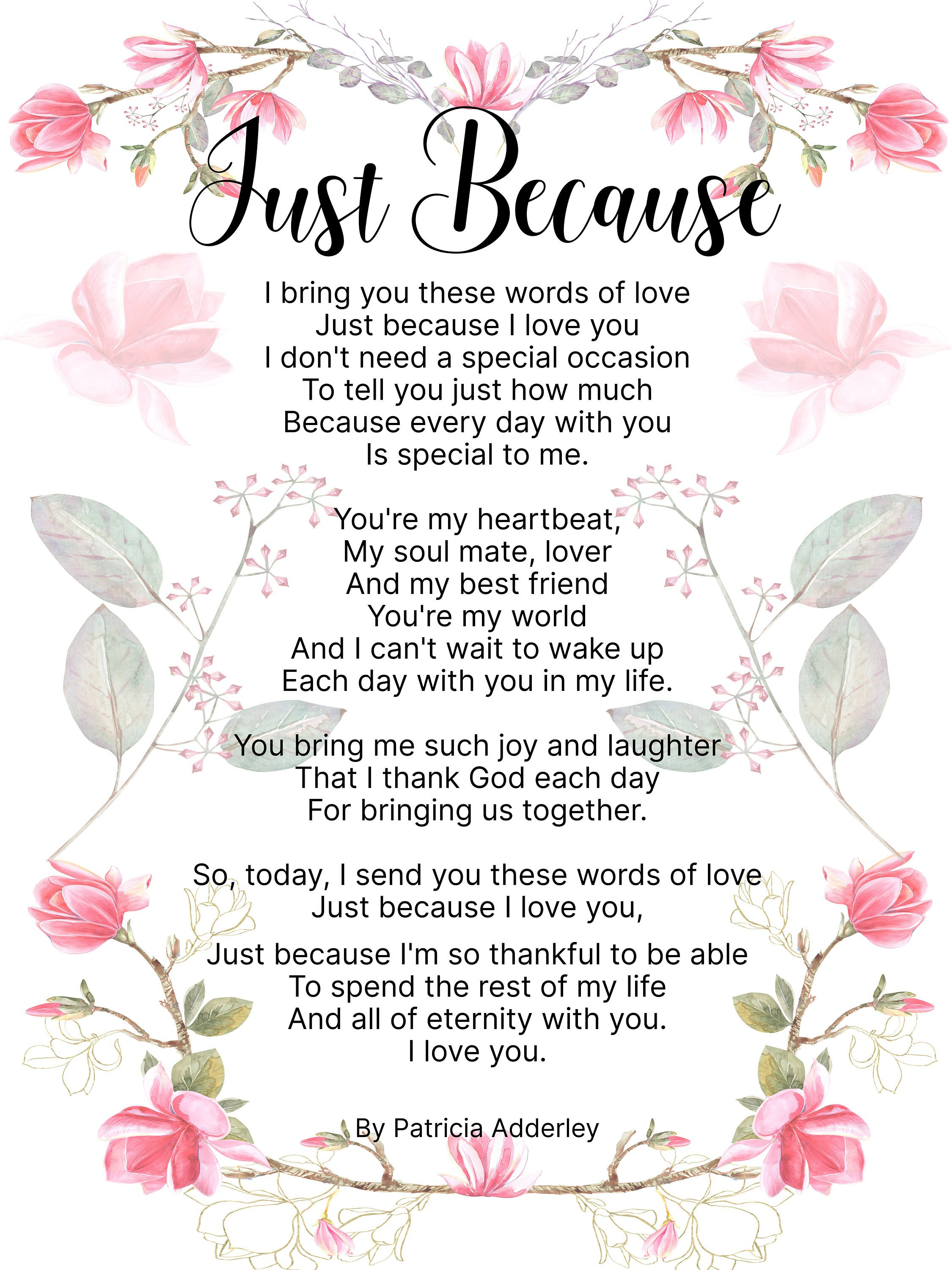 Just Because Love Poem Anniversary Gift For Her Romantic Love Poem Just Because Love Poem Anniversary Gift For Her Romantic Love Poem