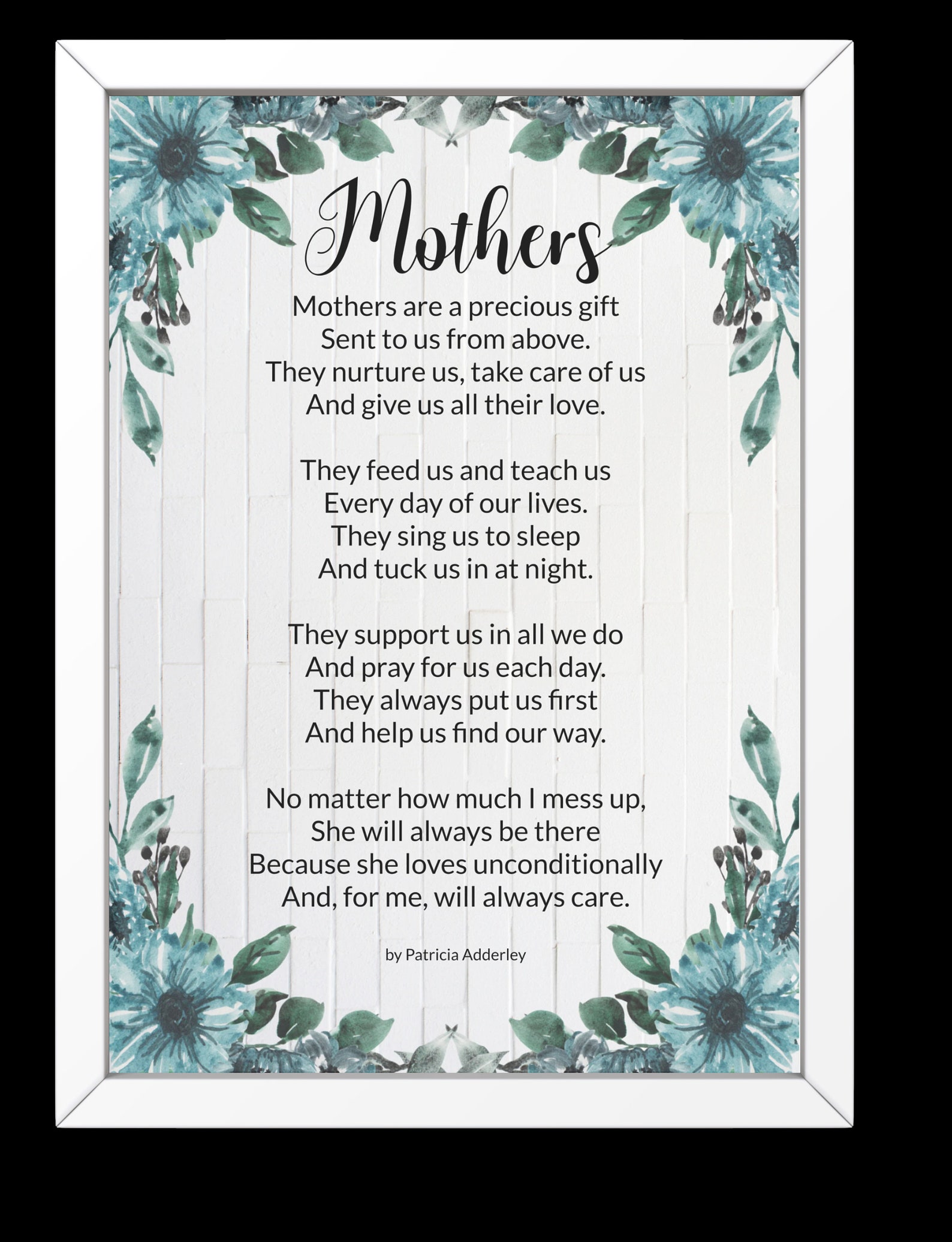 Mother's Day Poem "mothers" Digital Print, Mother's Day Gift for Moms, Blue Flowers &amp; Green ...
