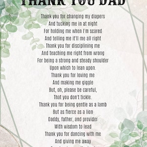 Merci papa pour la fête des pères poème cadeaux pour la fête des pères cadeaux personnels uniques pour papa de la fille ou du fils cadeau chaleureux à imprimer