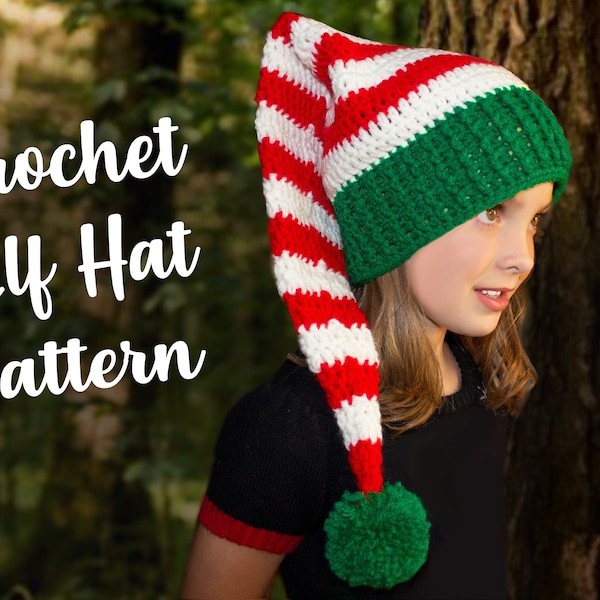 Christmas Crochet Elf Hat Pattern, Crochet Pattern for Christmas, Elf Stocking Hat Pattern, Long Tail Elf Hat, Crochet Photo Prop