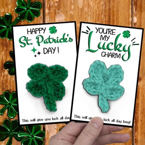 Crochet Shamrock Pattern, Four Leaf Clover, St. Patrick's Day Crochet Pattern, PDF Digital Download, Lucky Charm Cards Included