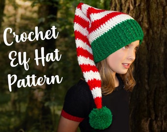 Modèle de chapeau d’elfe au crochet de Noël, modèle de crochet pour Noël, modèle de chapeau de bas d’elfe, chapeau d’elfe à longue queue, accessoire photo au crochet