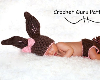 Crochet Bunny Pattern - Baby Bunny Hat - Diaper Cover Pattern - Crochet Baby Photo Prop - Instant Download - PDF File