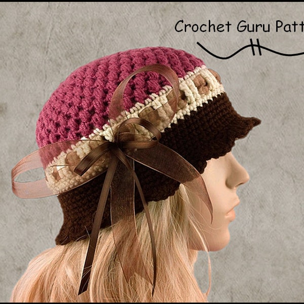 Crochet Pattern - Cloche Hat Pattern - Crochet Hat - 1920's Flapper Hat - 5 Sizes - Baby to Adult - Instant Download