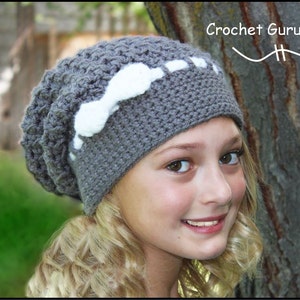 Crochet Slouchy Hat Pattern: Woman/Teen Beanie with Bow (PDF Pattern)