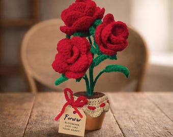 Crochet Rose Flower Pot Pattern + Printable Gift Tags (PDF Pattern)
