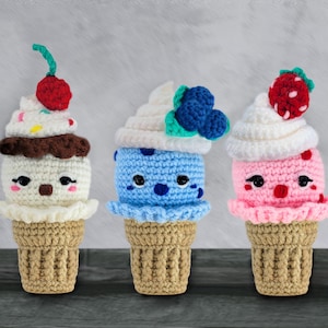 Eistüte häkeln, Eis am Stiel, Häkel-Eis, Amigurumi, Stofftier, Erdbeereis, PDF Pattern
