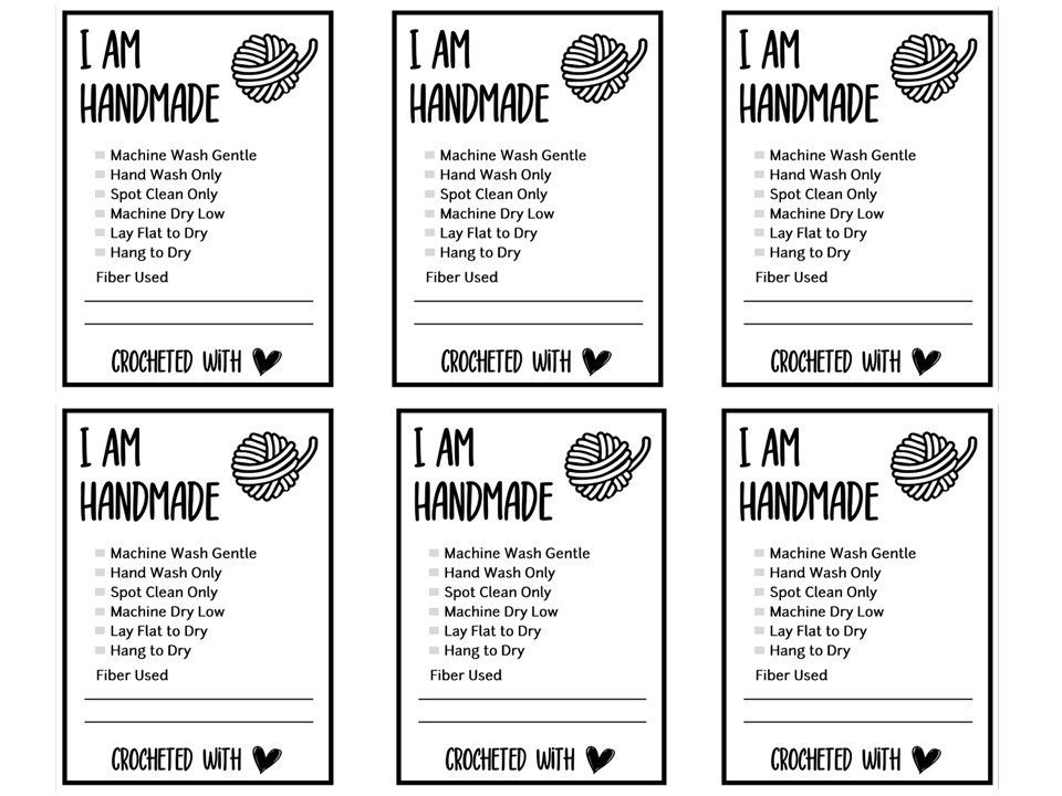 Handmade Care Instruction Tags | 30 Pack | 2 x 3 inches Tags | Handmade  Care Cards | Material Care Instructions for Homemade Materials | White and