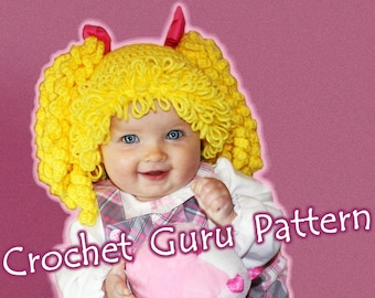 Crochet Cabbage Patch Inspired Hat Pattern - Crochet Halloween Costume - 6 Sizes - Baby to Adult - Instant Download - PDF Format