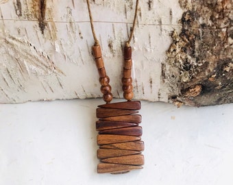 Brown wooden necklace Natural eco jewelry Bohemian wood necklace  Hippie  jewelry 5th anniversary gift for wife Gift for her Gift for women