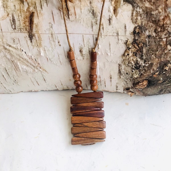 Brown wooden necklace Natural eco jewelry Bohemian wood necklace  Hippie  jewelry 5th anniversary gift for wife Gift for her Gift for women
