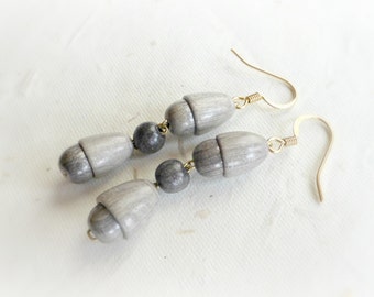 Gray wood earrings  Wooden long earrings Grey wood earrings Dangle wood earrings  Handmade jewelry gift idea  Anniversary gift for wife