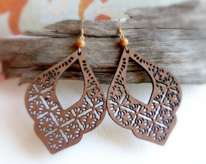 Brown - Bijnor Hand Carved Sheesham Wood Earrings