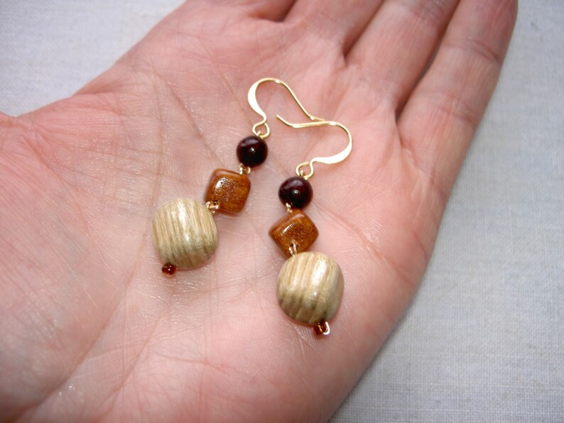 Geometric wood earrings Wooden blocks earrings 5th anniversary gift Womens jewelry Gift for her Dangle earrings