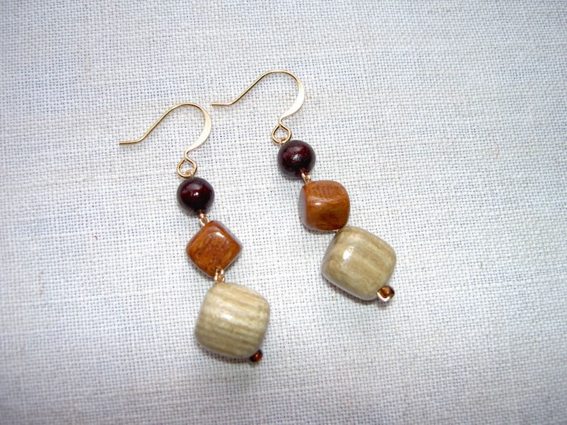 Geometric wood earrings Wooden blocks earrings 5th anniversary gift Womens jewelry Gift for her Dangle earrings