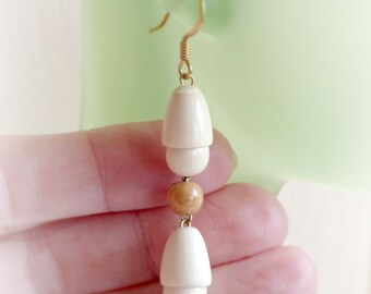 Dangle wood earrings , Earthy white wooden earrings , Eco natural wood jewelry for her , Neutral colour jewelry