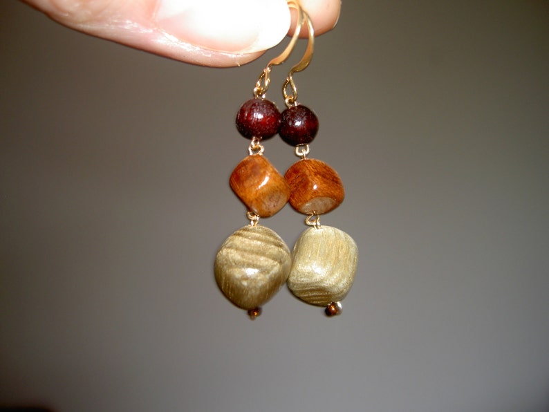 Geometric wood earrings Wooden blocks earrings 5th anniversary gift Womens jewelry Gift for her Dangle earrings