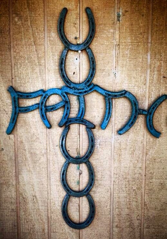 Items similar to Horseshoe Cross, Rustic country Faith decor, Country