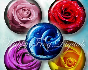 Roses - 1.5", 1", 30 mm, 25 mm circles - Digital Collage Sheet - 328 HFD  - Printable Download - Instant Download
