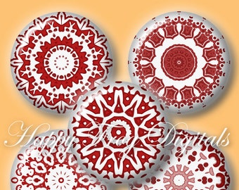 Red mandalas - 12, 14, 16, 18, 20 mm circles - Digital Collage Sheet - 316 HFD - Printable Download - Instant Download